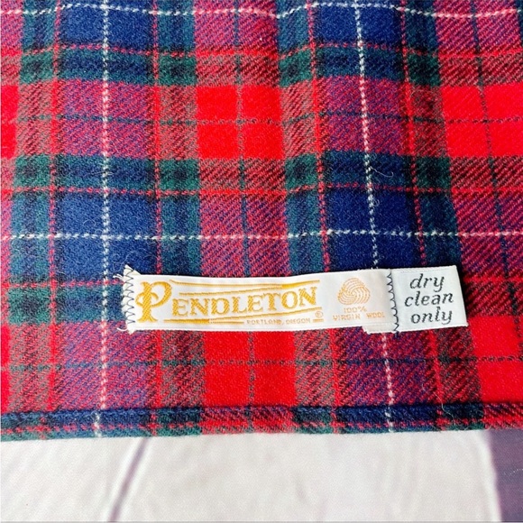 Vintage 1960’s Pendleton Wool Scarf Tartan Plaid Red Blue Green - Picture 3 of 10